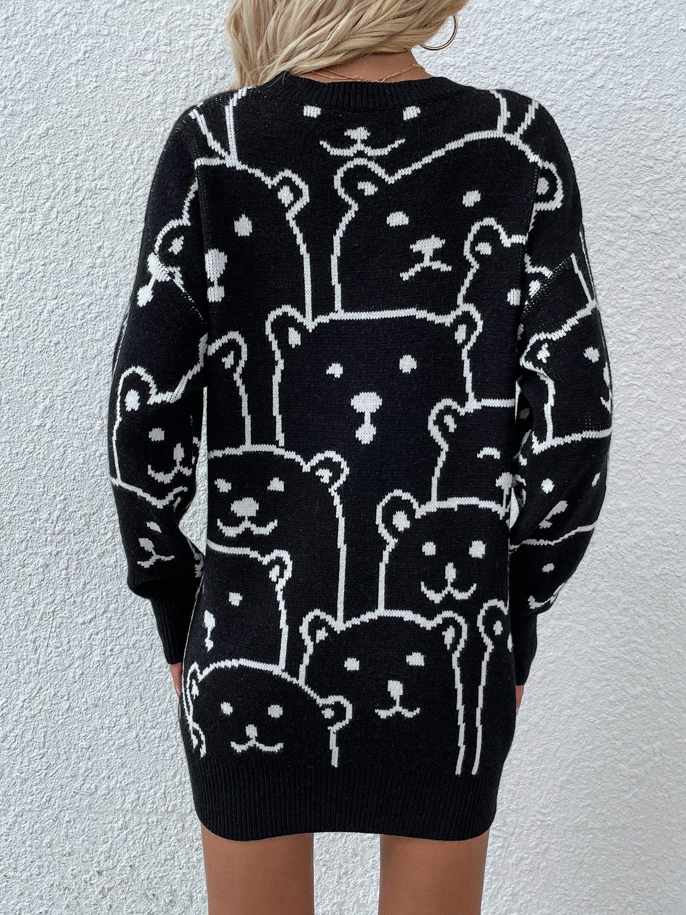 Bear Print Sweater Dress