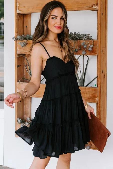 Ruched Ruffled Swing Dress