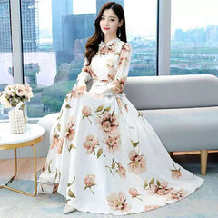 Women's Long-sleeved Waist Slimming Printed Dress