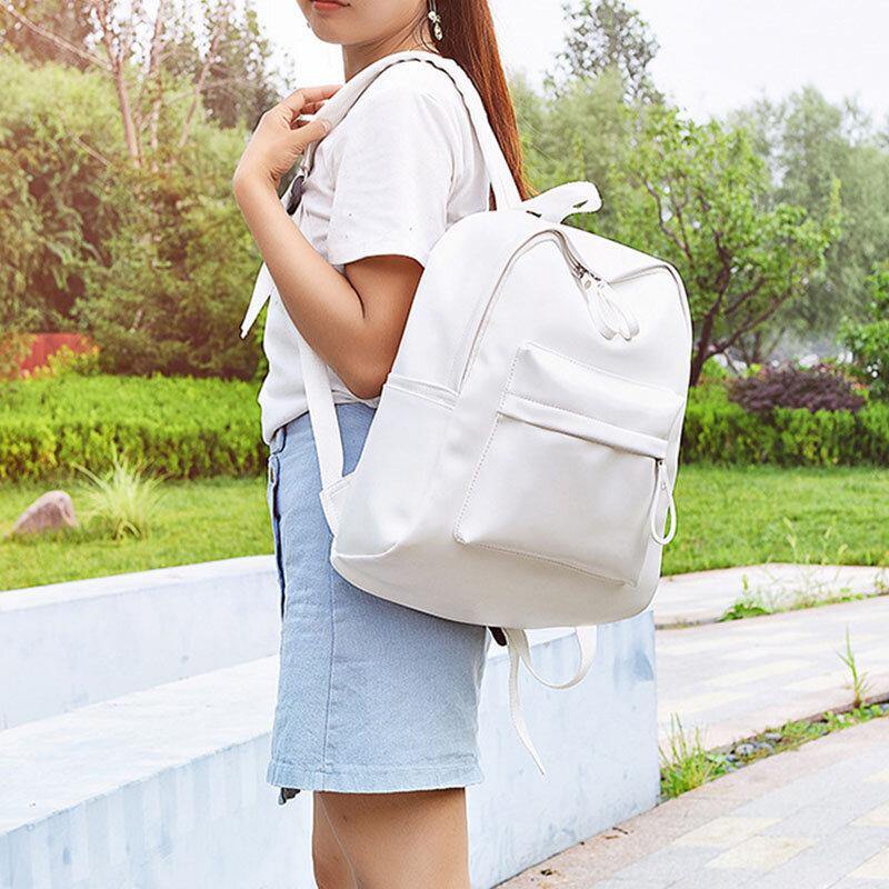 Women PU Leather Waterproof Large Capacity Solid Casual Backpack