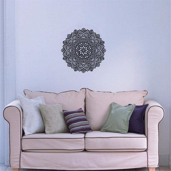 59 x 59 cm, abnehmbare Mandala-Blumen-Wandaufkleber, Vinyl-Mandala-Muster, PVC-Wandaufkleber 