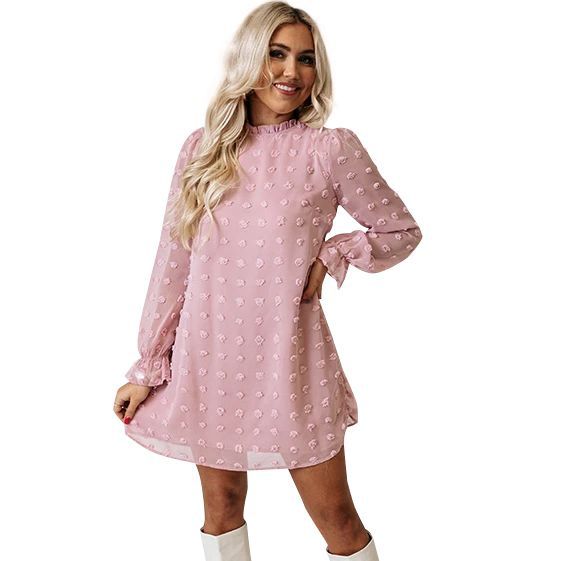 Autumn And Winter New Style Bubble Long-sleeved Lace Collar Dress Women