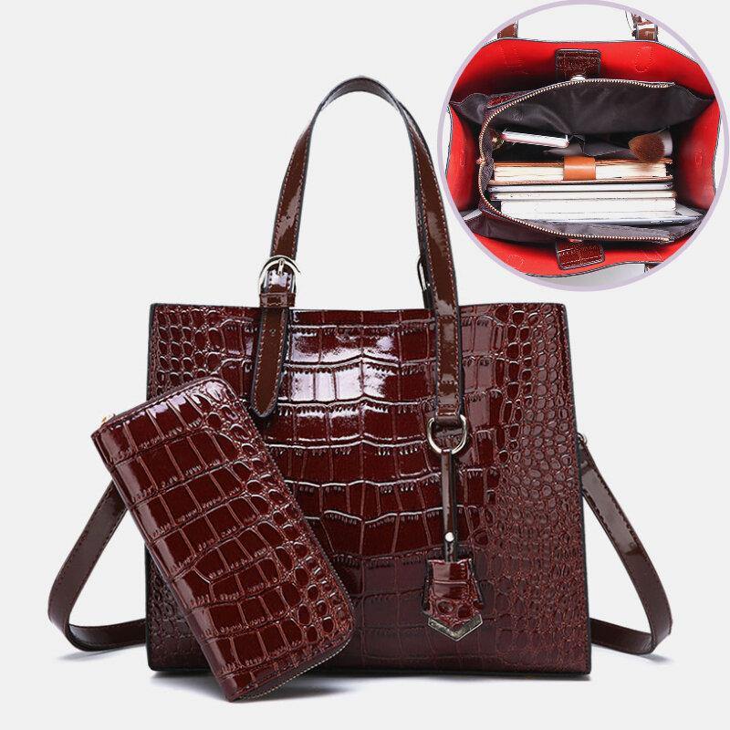 Women 2PCS Alligator PU Multi-pocket Large Capacity Handbag Crossbody Bag Tote