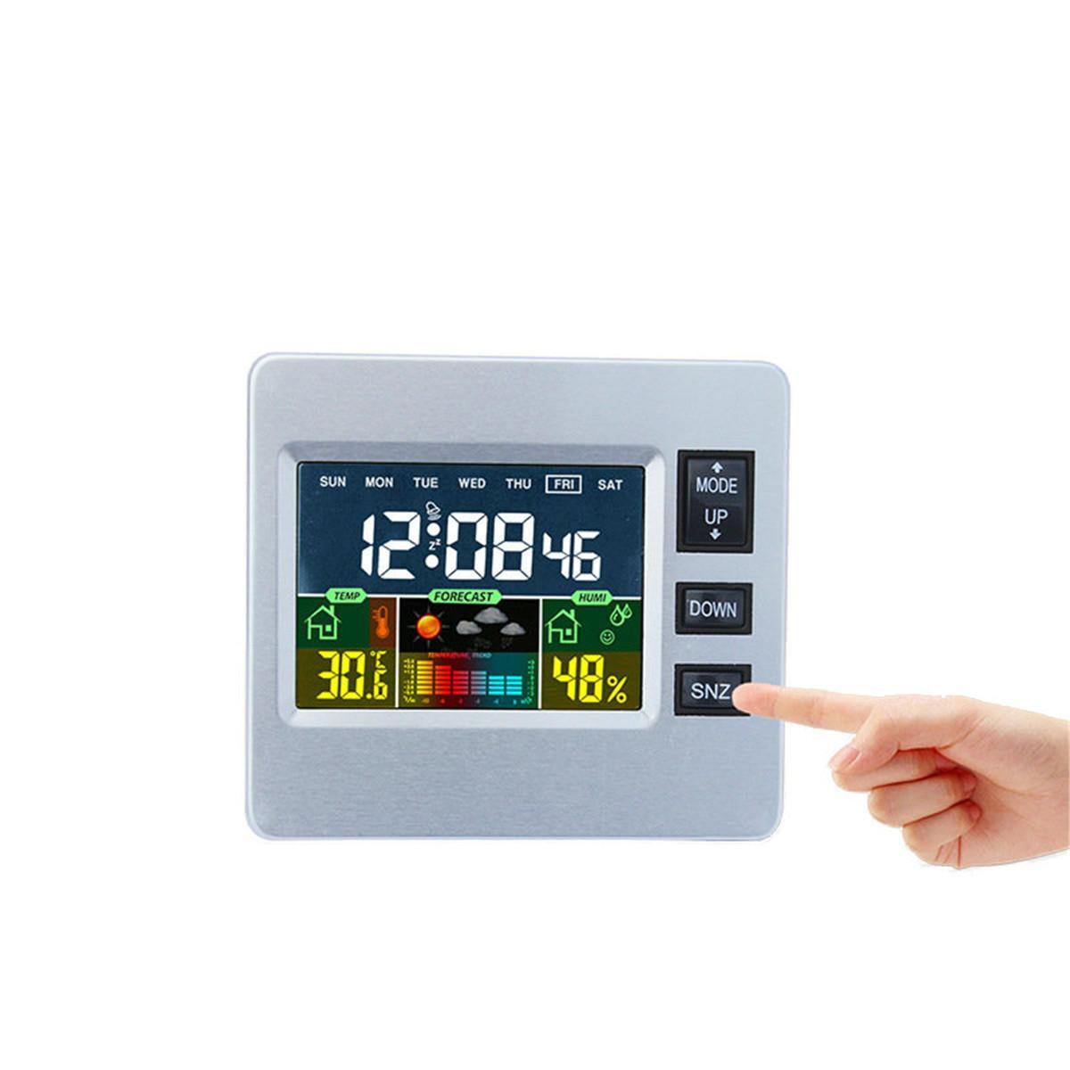 DC-07 Digitaler Temperatur-Hygrometer-Wecker, Kalender, Schlummerfunktion mit Hintergrundbeleuchtung 