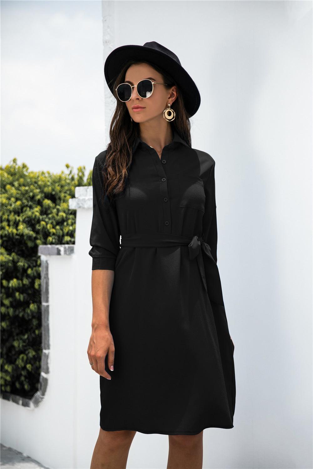 Button down Tie Waist Shirt Dress