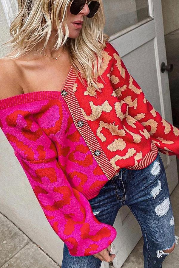 Lilipretty Skips A Beat Two Tone Button Leopard Cardigan