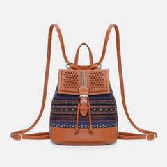 Women Hollow Stitching Ethnic Style Straw Bag Backpack Woven Shoulder Bag Bucket Bag