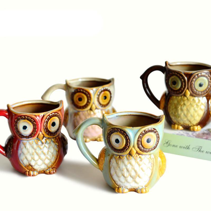 Creative Colorful Ceramic Crafts Owl Shaped Cup Drinking Water Cup Ceramic Cup