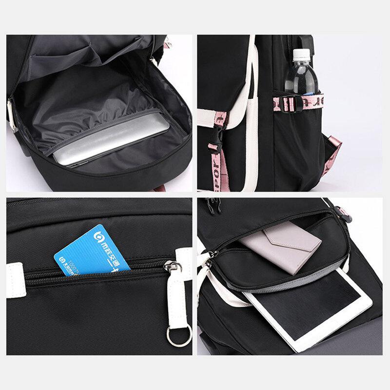 Women Printing USB Charging Large Capacity Backpack Student School Bag