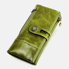 Women Genuine Leather Rfid Antimagnetic Multi-slots 14 Card Slots Zipper Bifold Long Wallet