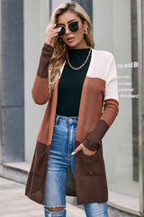 Color Block Longline Cardigan with Pockets