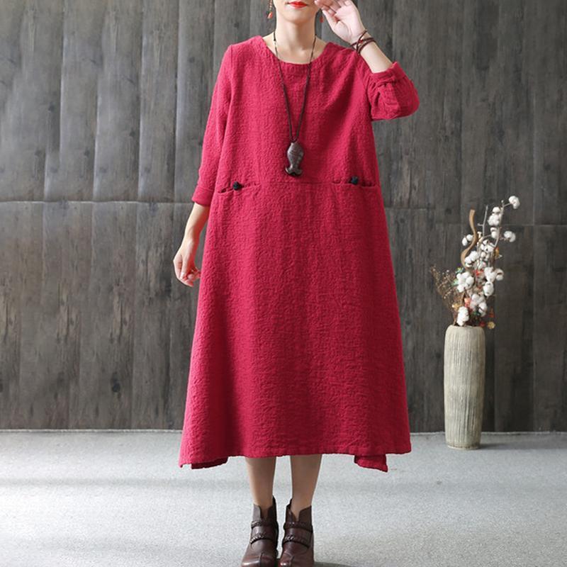 BABAKUD A-line Long Sleeve Cotton Loose Retro Long Sleeve Dress