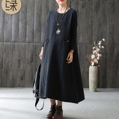 BABAKUD A-line Long Sleeve Cotton Loose Retro Long Sleeve Dress