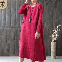 BABAKUD A-line Long Sleeve Cotton Loose Retro Long Sleeve Dress