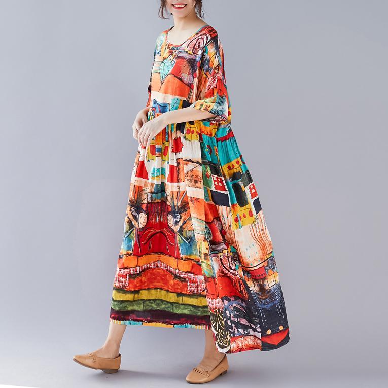 Babakud Abstract Printed Gathered Waist Summer Short Sleeve Dress