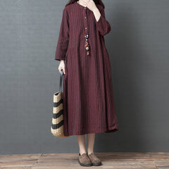 BABAKUD  Autumn Lloose Ramie Cotton Linen  Long Sleeves Dress