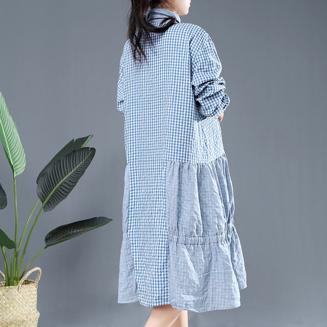 BABAKUD Autumn Loose Casual Linen Gathered Long Sleeve Dress