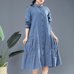 BABAKUD Autumn Loose Casual Linen Gathered Long Sleeve Dress