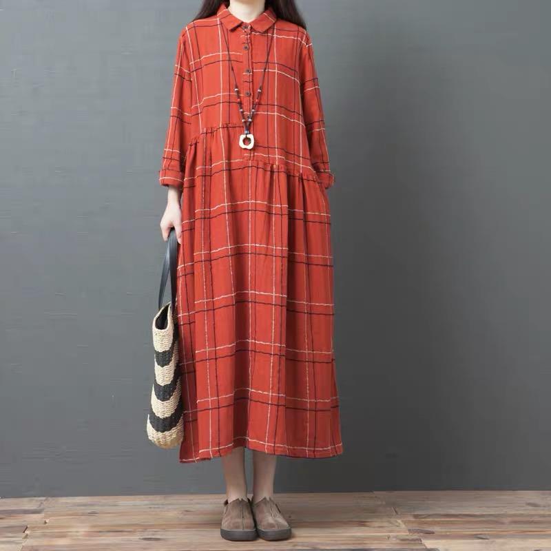 BABAKUD Autumn Loose Long Sleeves Cotton Linen Dress