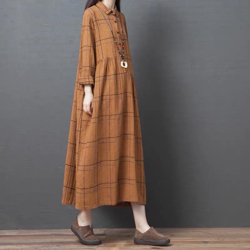 BABAKUD Autumn Loose Long Sleeves Cotton Linen Dress