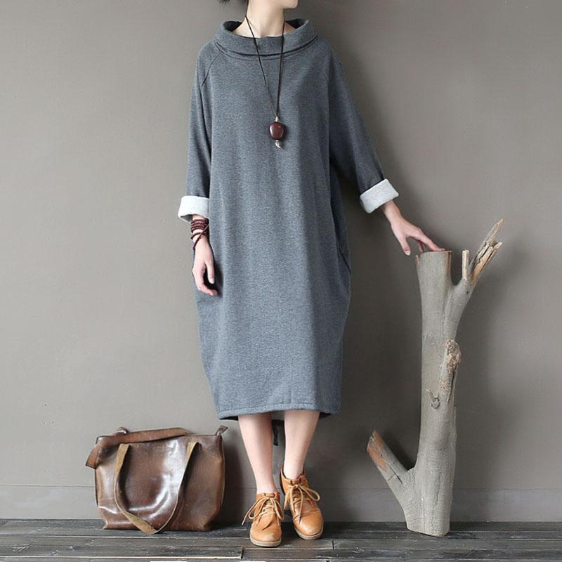 BABAKUD Autumn Winter Velvet Thick Loose Retro Casual Dress