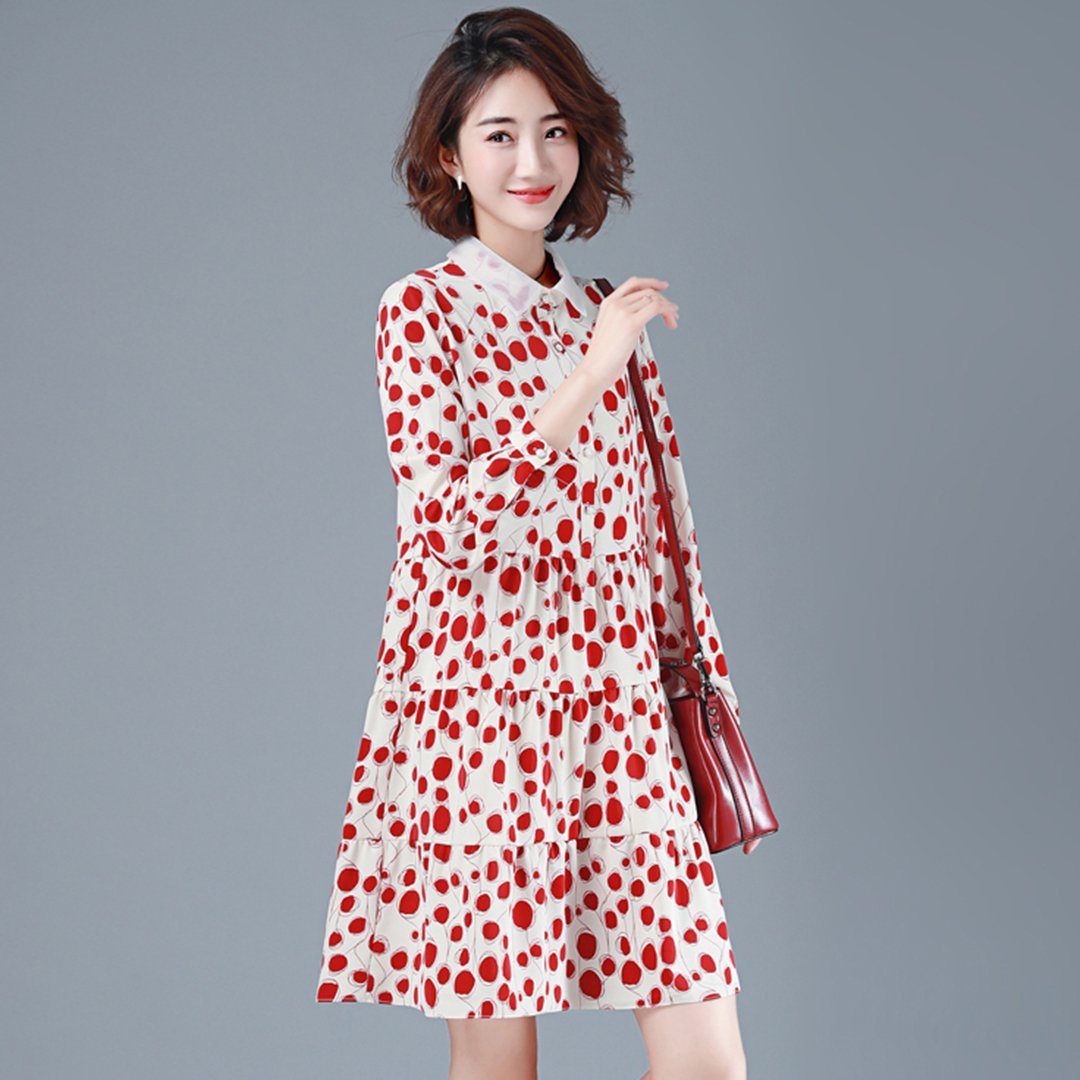 BABAKUD Casual Polka Dots Chiffon Autumn Long Sleeve Dress