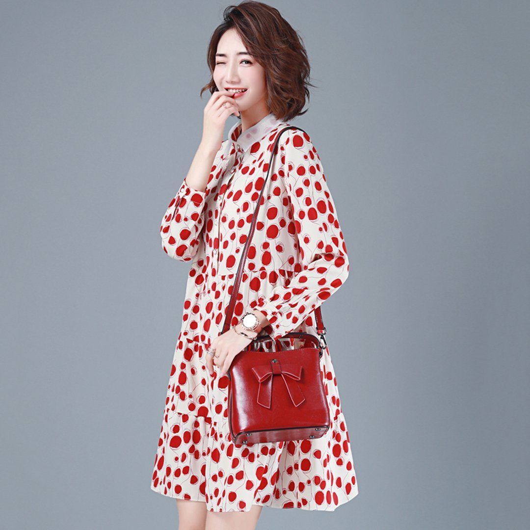 BABAKUD Casual Polka Dots Chiffon Autumn Long Sleeve Dress