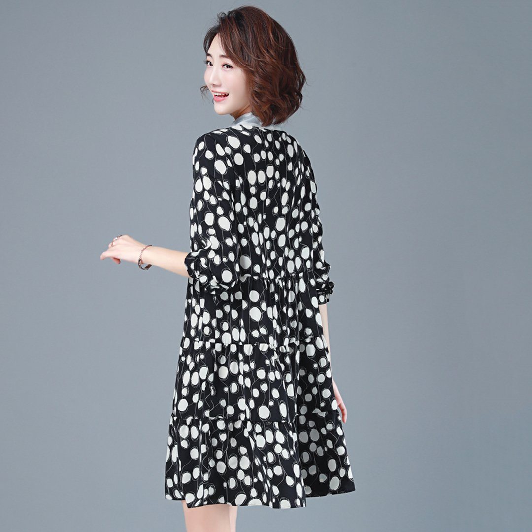 BABAKUD Casual Polka Dots Chiffon Autumn Long Sleeve Dress