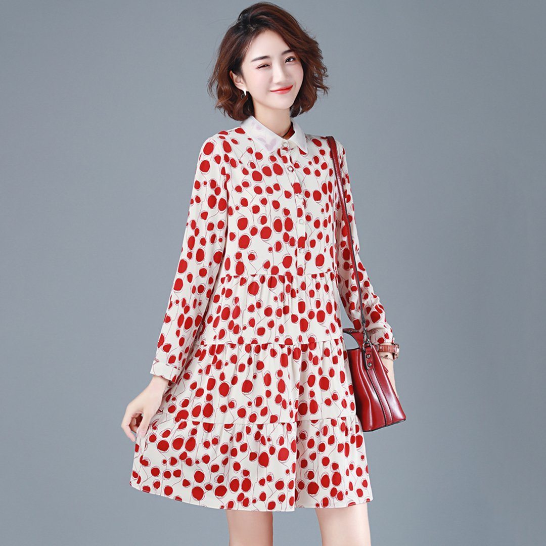 BABAKUD Casual Polka Dots Chiffon Autumn Long Sleeve Dress