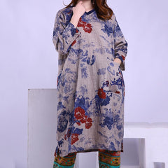 Babakud Cotton Linen Print Spring Long Sleeve Dress