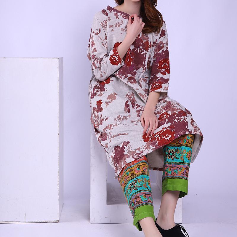 Babakud Cotton Linen Print Spring Long Sleeve Dress