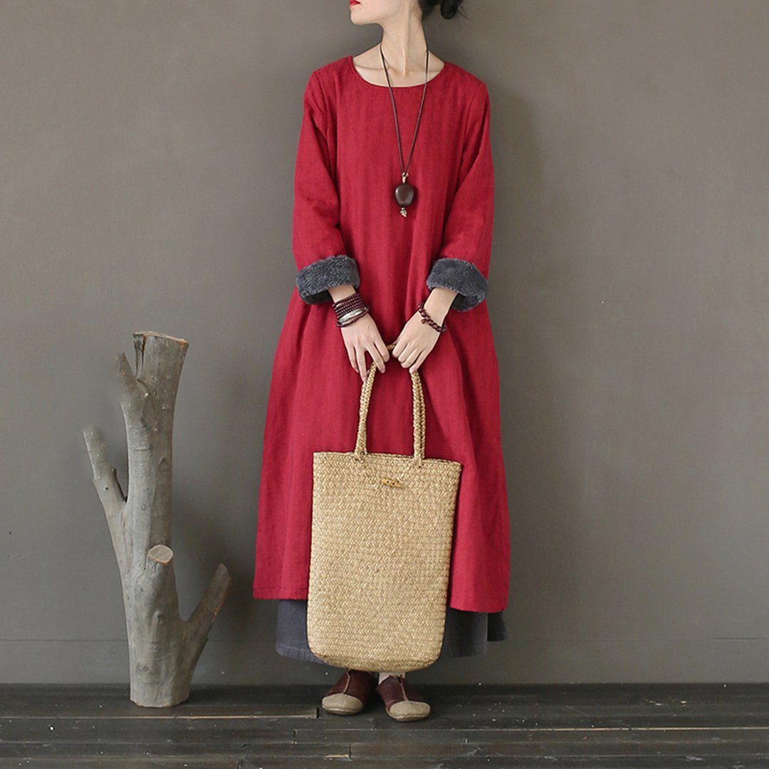 Babakud Jacquard Crew Neck Cotton Linen Dress