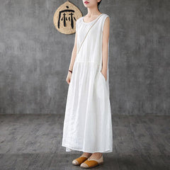 Babakud Linen Summer New White Long Sleeveless Dress