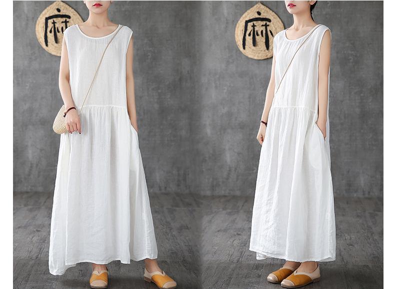 Babakud Linen Summer New White Long Sleeveless Dress