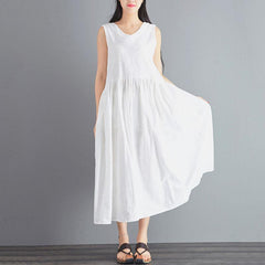 Babakud Linen Summer New White Long Sleeveless Dress