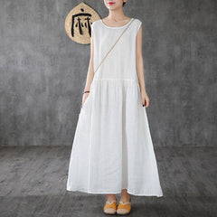 Babakud Linen Summer New White Long Sleeveless Dress