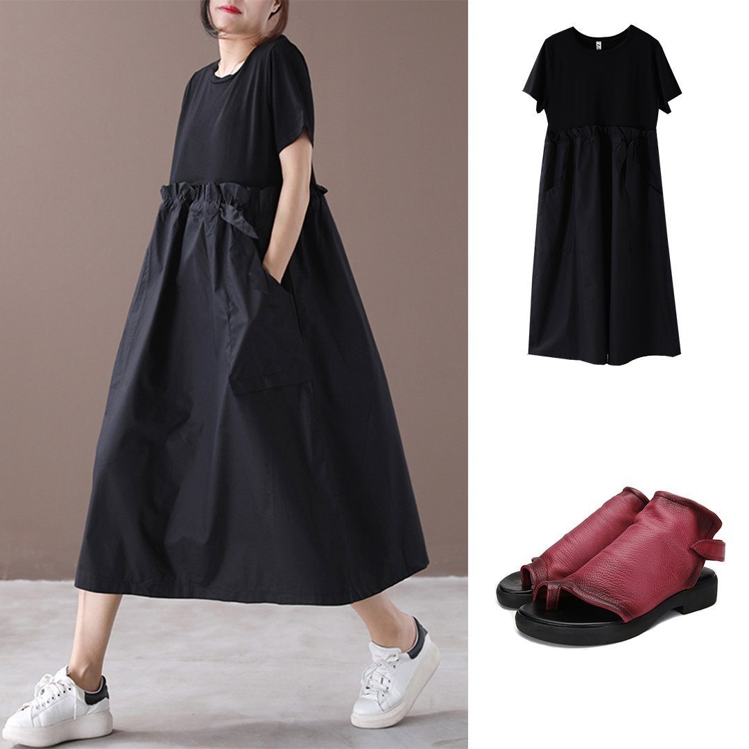 Babakud Loose Gathered Casual Paneled Summer Dress With Pocket