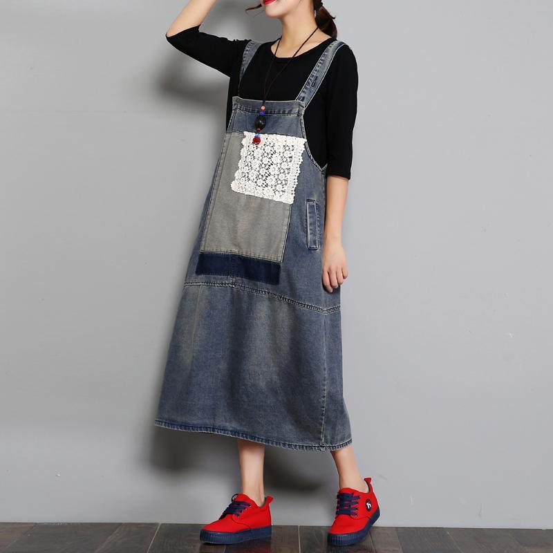 Babakud New Summer Loose Denim Retro Strap Dress