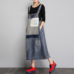 Babakud New Summer Loose Denim Retro Strap Dress