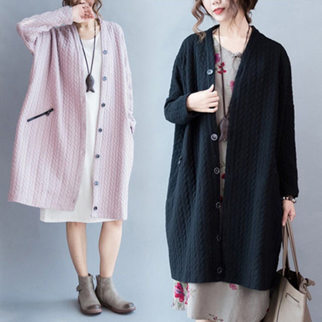 BABAKUD Plus Size Loose Knitted Buttons Cardigan Coat