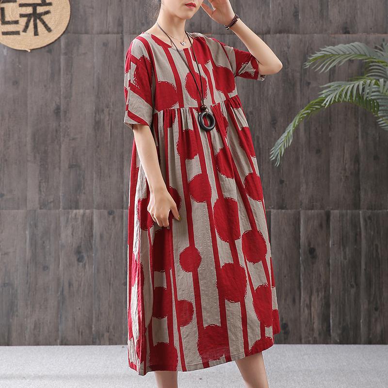 Babakud Polka Dot Printed Linen Loose Casual Short Sleeved Dress