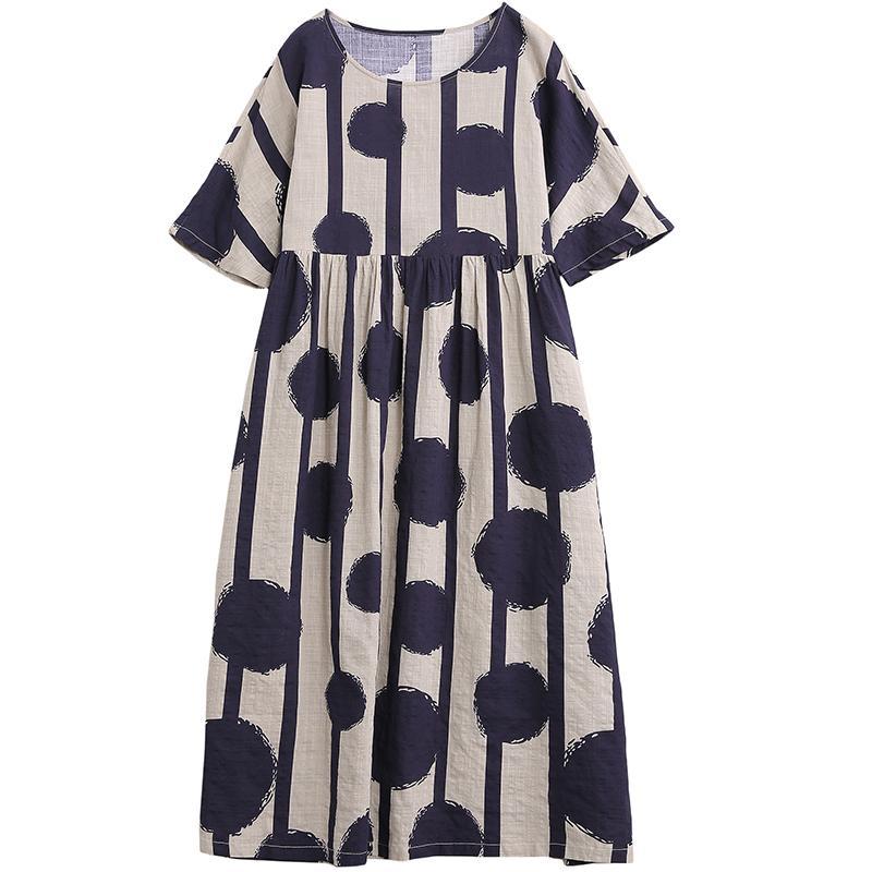 Babakud Polka Dot Printed Linen Loose Casual Short Sleeved Dress