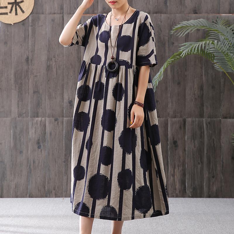 Babakud Polka Dot Printed Linen Loose Casual Short Sleeved Dress