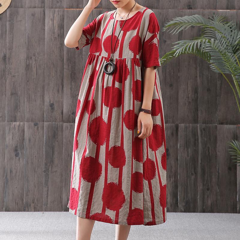 Babakud Polka Dot Printed Linen Loose Casual Short Sleeved Dress