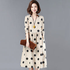 BABAKUD Polka Dots Casual Loose Gathered V-Neck Dress