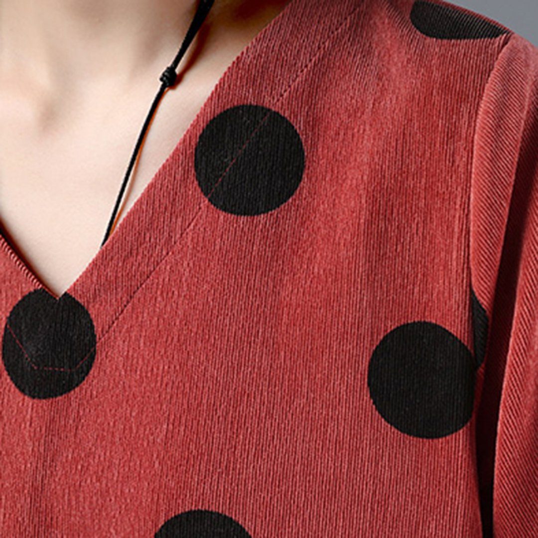 BABAKUD Polka Dots Casual Loose Gathered V-Neck Dress