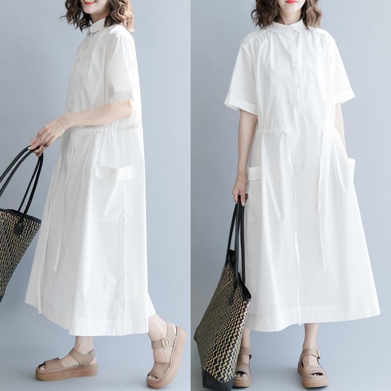 Babakud Polo Neck Button Front Drawstring Solid Dress