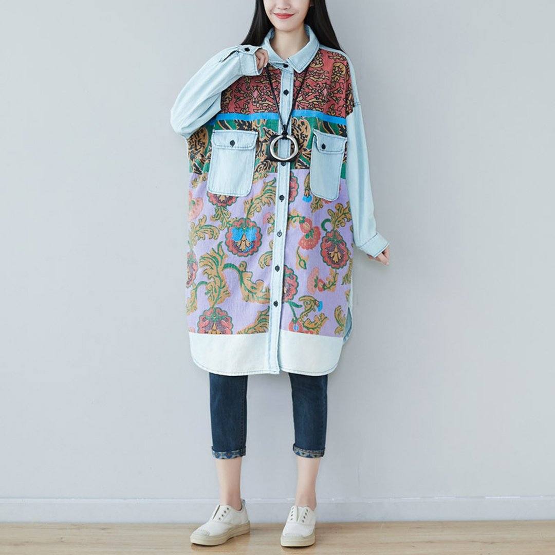 BABAKUD Printed Denim Shirt & Long Sleeve Dress