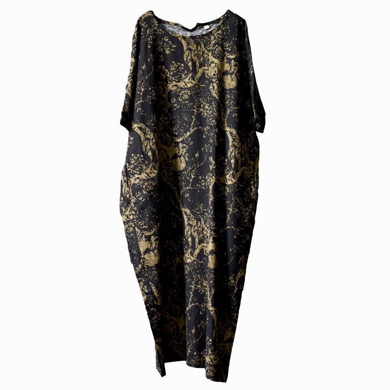 Babakud Retro Linen Printed Loose Long Sleeve Dress