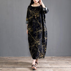 Babakud Retro Linen Printed Loose Long Sleeve Dress